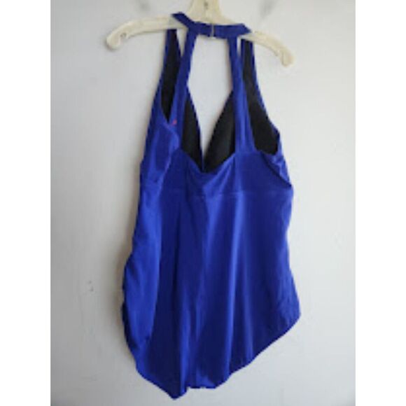 Jantzen Classic Blue Purple V-Neck Racerback Tummy Control 1 Piece Swimsuit 20W - Picture 2 of 8
